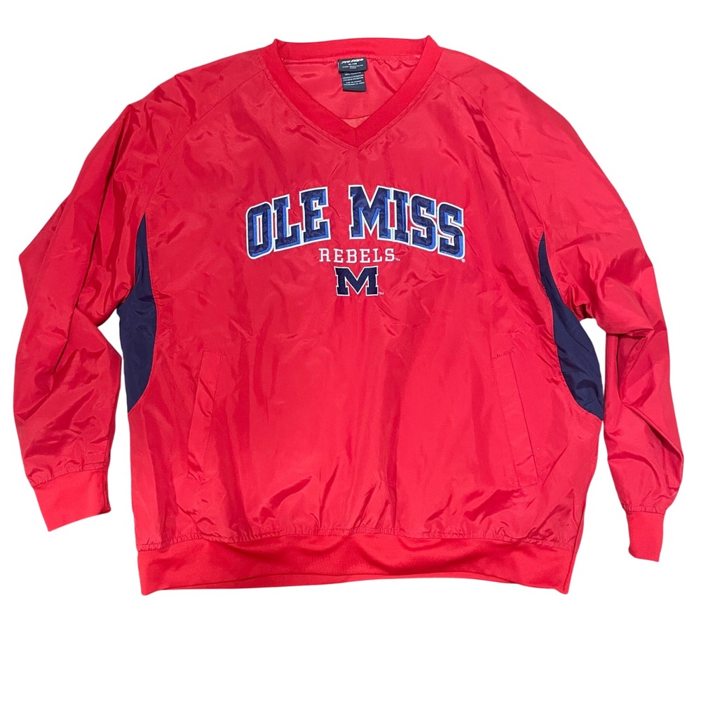 Pro Edge Ole Miss Rebels Windbreaker Pullover Red Navy Blue Mens XL V-Neck‎